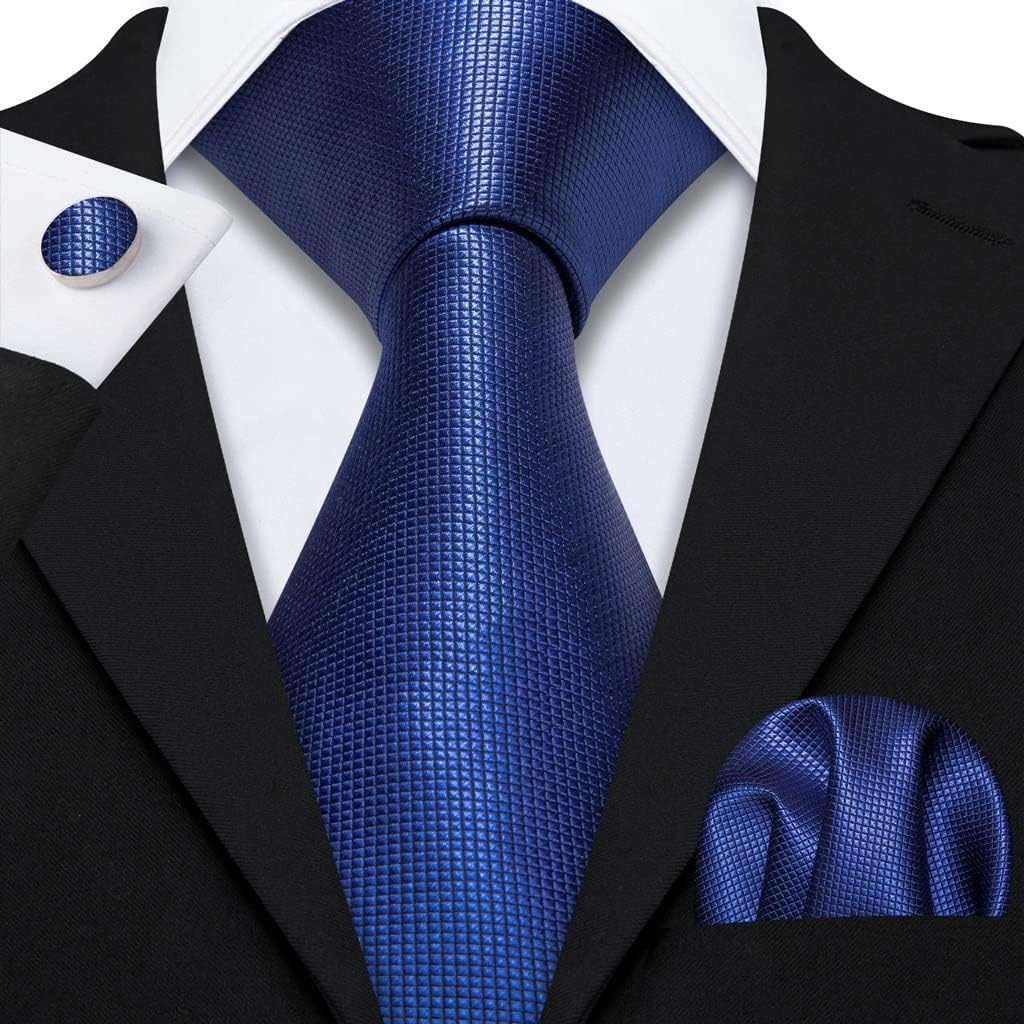 Solid Tie for Men Dark Cravat Set Handkerchief Cufflinks Necktie for Wedding Business Party Accessory