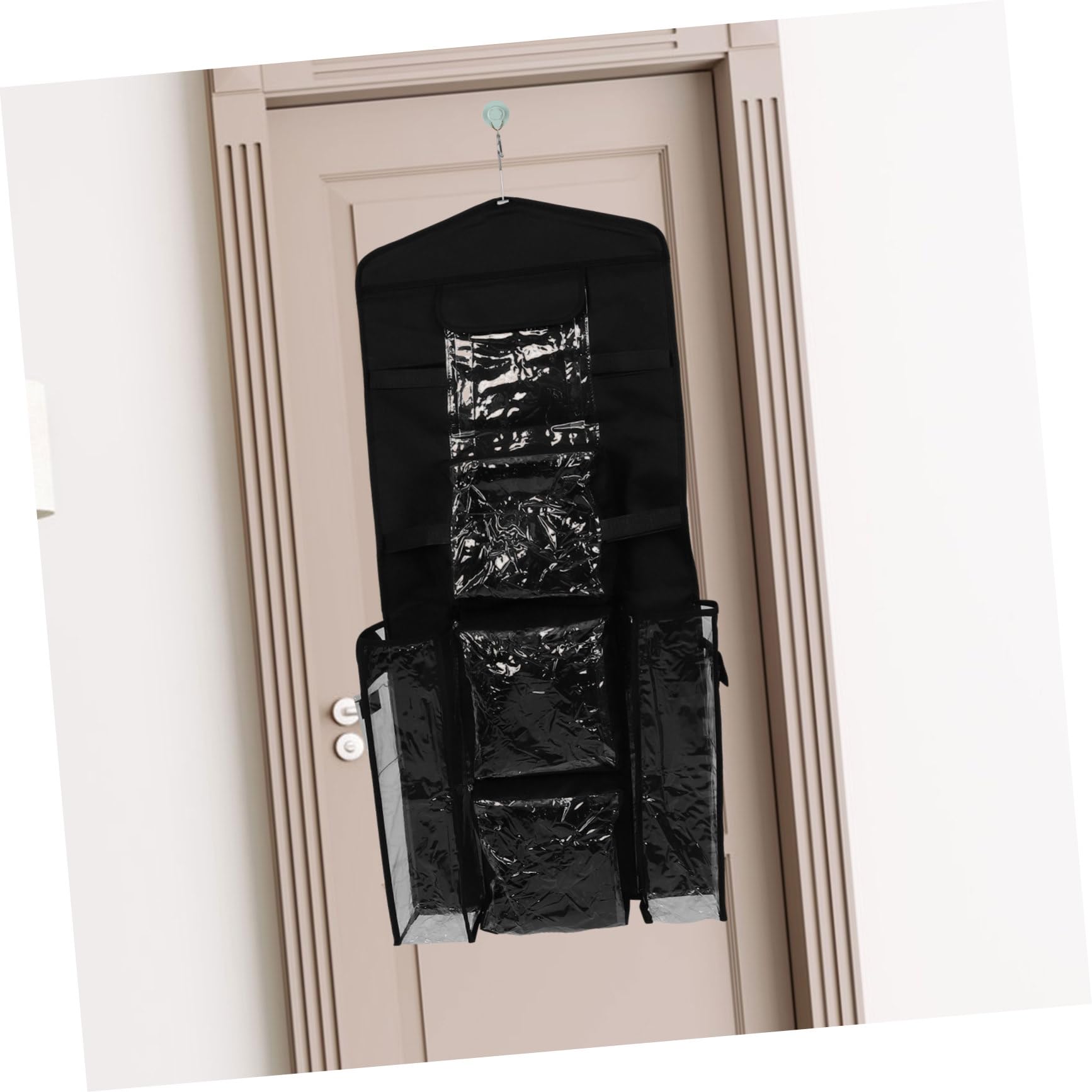 Hängender Geschenkpapier Organizer mit Haken, Schwarz, Polyester | Tür oder Schrank, Langlebige Kunststoff Details, Schlankes Minimalistisches Design