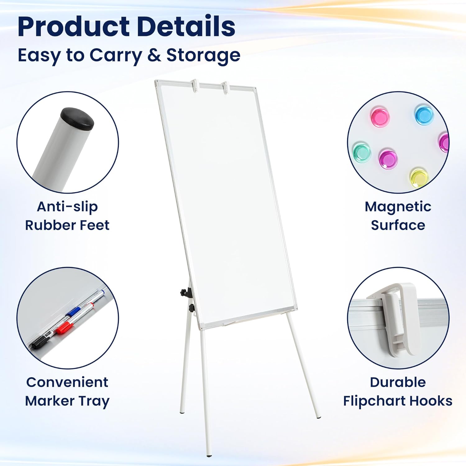 FORTUNO 36x24 Tripod Whiteboard, Magnetic Dry Erase Board with Stand,Height Adjustable Portable Sturdy White Board for Homeschool Office Classroom, White