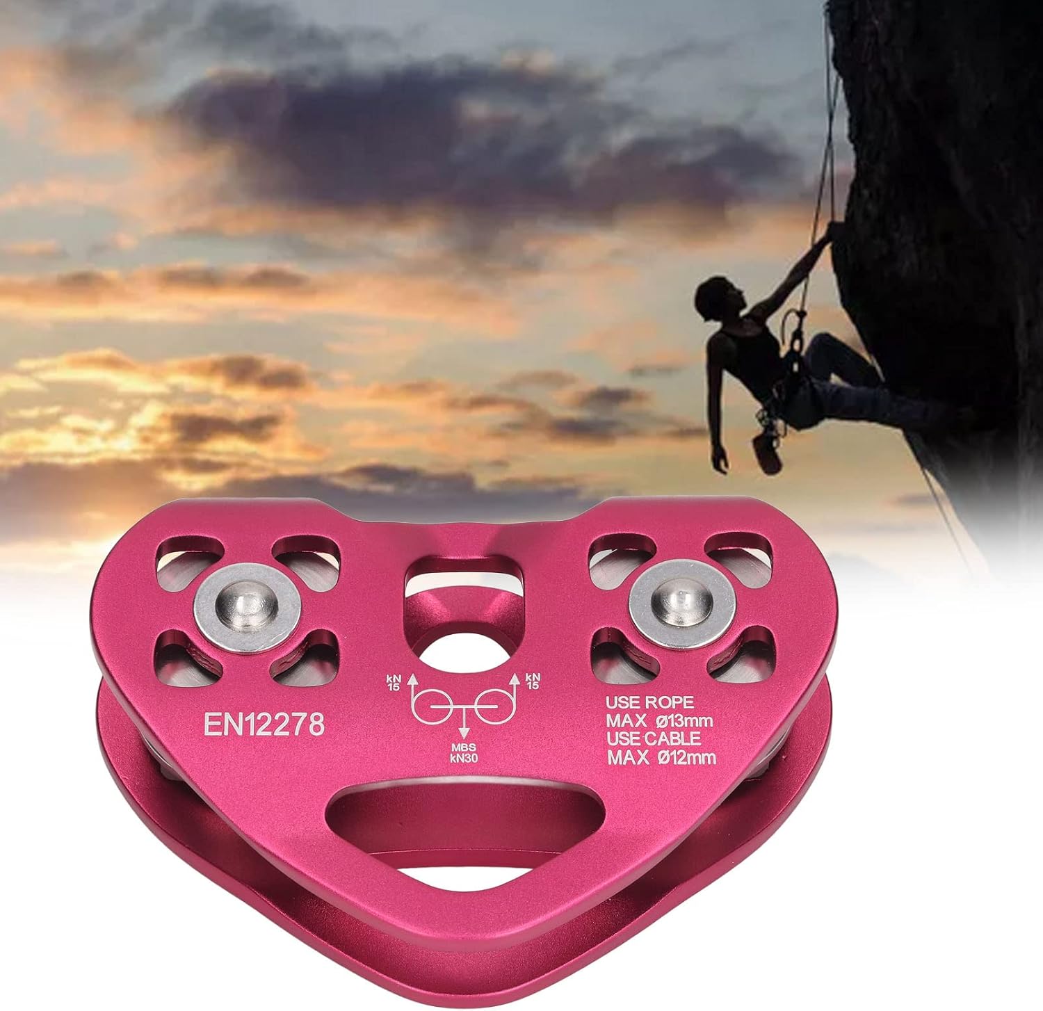 Pulley, Aluminum Alloy Double Pulley for Cable Backyard Zipline, Hauling, Rigging and Commercial Purposes, Hauling Rescue Arborist Tree Climbing