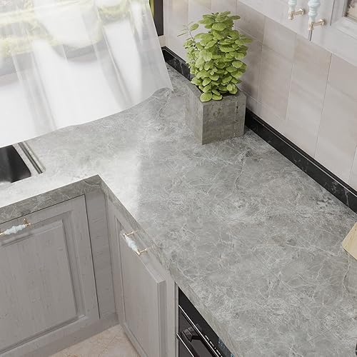 Miniatura 36 de VEELIKE Paquete de 24 azulejos de mármol gris para despegar y pegar, suelos de vinilo impermeables de 12 x 12 pulgadas, autoadhesivos, removibles