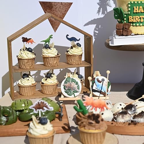 Vista 4 de WERNNSAI 36 decoraciones para tartas de dinosaurio, decoraciones de cumpleaños de dinosaurio, decoración de cupcakes de dinosaurio, decoración