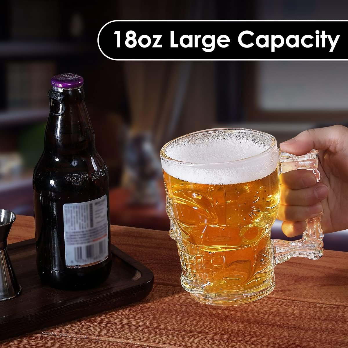 Wwyybfk Beer Mug Set, Freezer Glasses Beer Mug with Handle, 18oz Skull Beer Glasses Cups for Men, Bar, Beverage, Dishwasher Freezer Safe 510ml 4-Pack