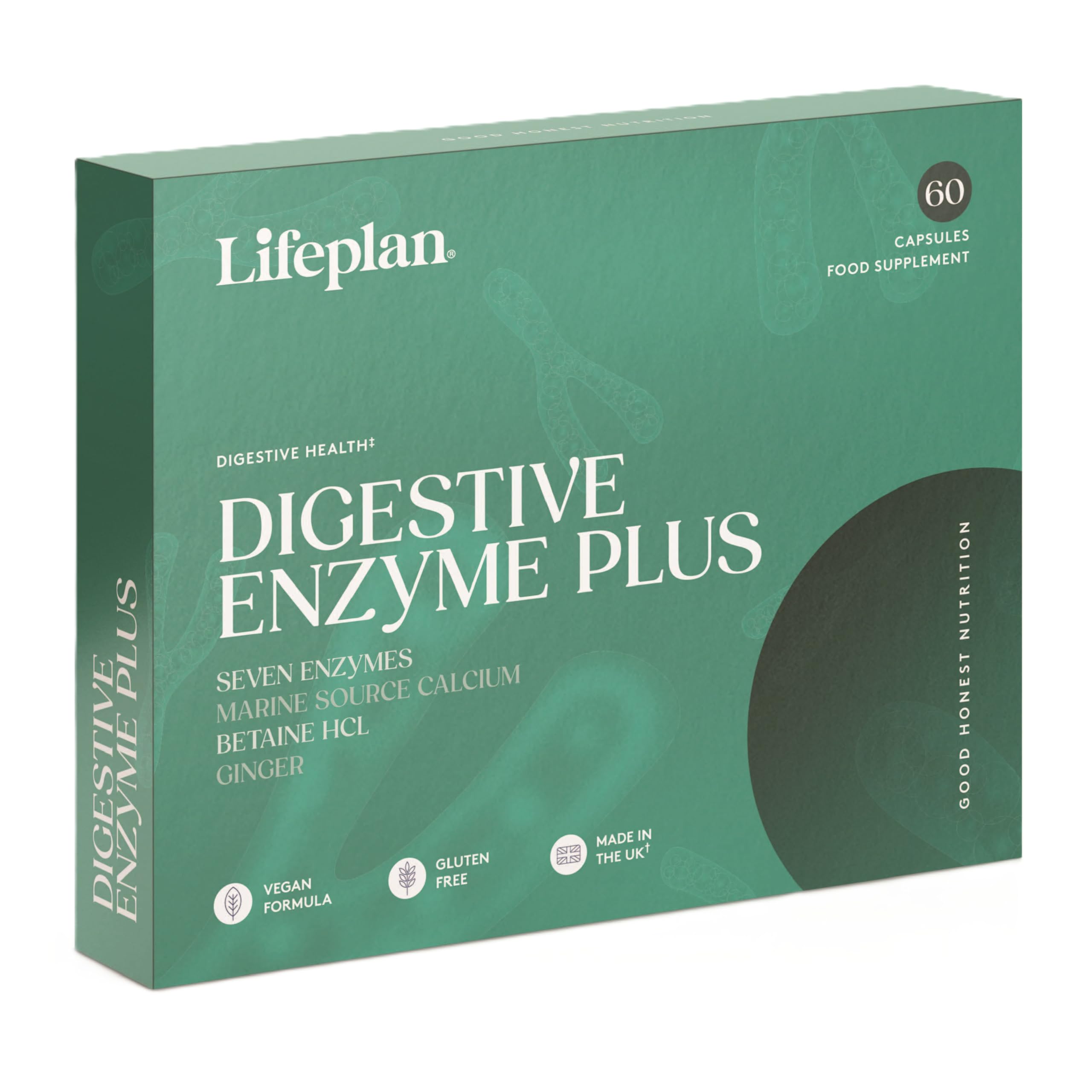 LIFEPLAN Digestive Enzymes Plus 60 Capsules – Digestive Enzyme Supplement – Gut Health, Bloating & Nutrient Absorption Support – 81.66g