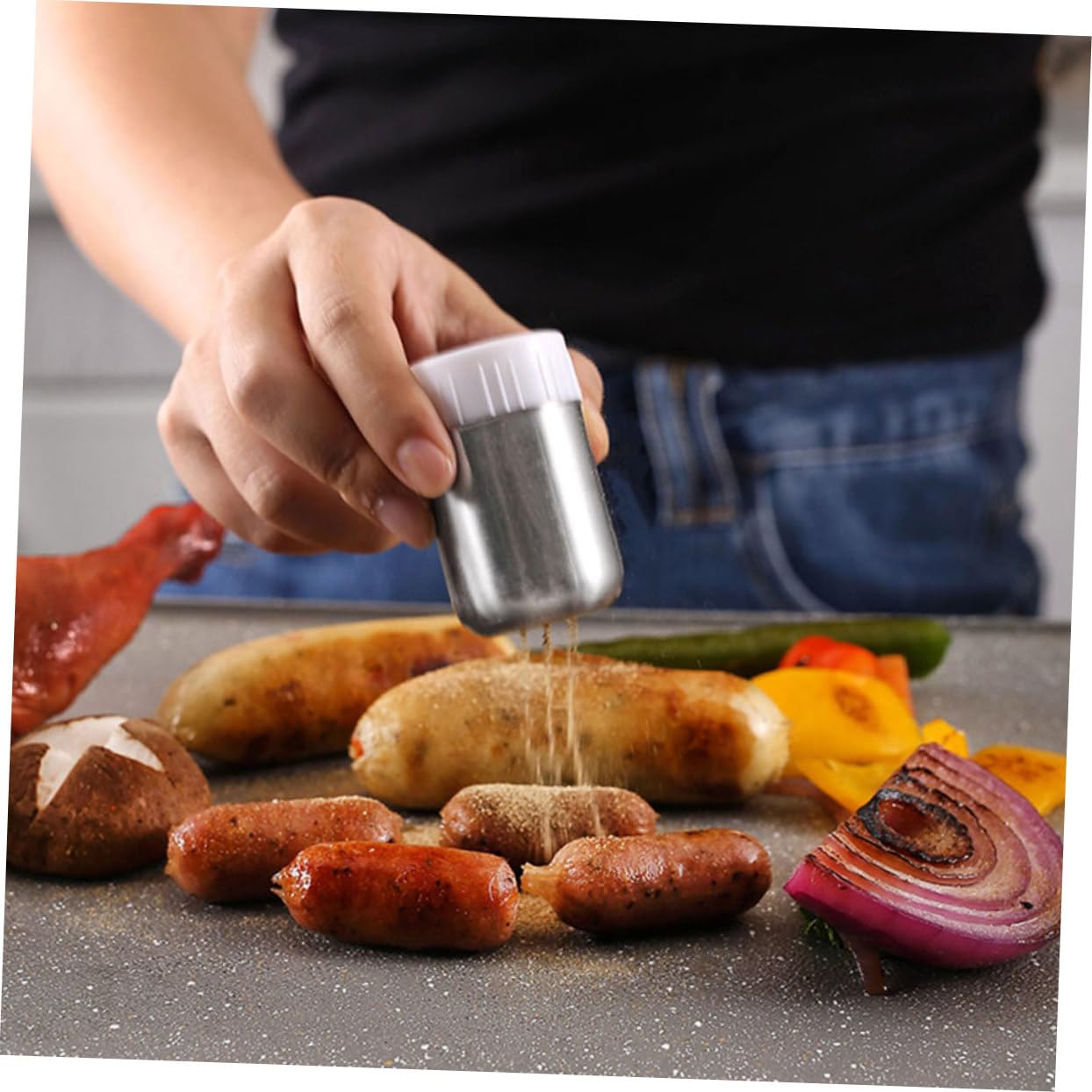 Set Accessori Barbecue Metallo Inossidabile Legno Silicone per Grigliare Esterno Kit Cucina per Pattina Hamburger e Carne