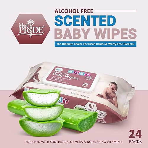 Miniatura 2 de MED PRIDE Toallitas para bebés sin perfume a granel, 12 x 80 unidades  960 toallitas en total, sin alcohol, aloe vera y vitamina E, extrasuaves y