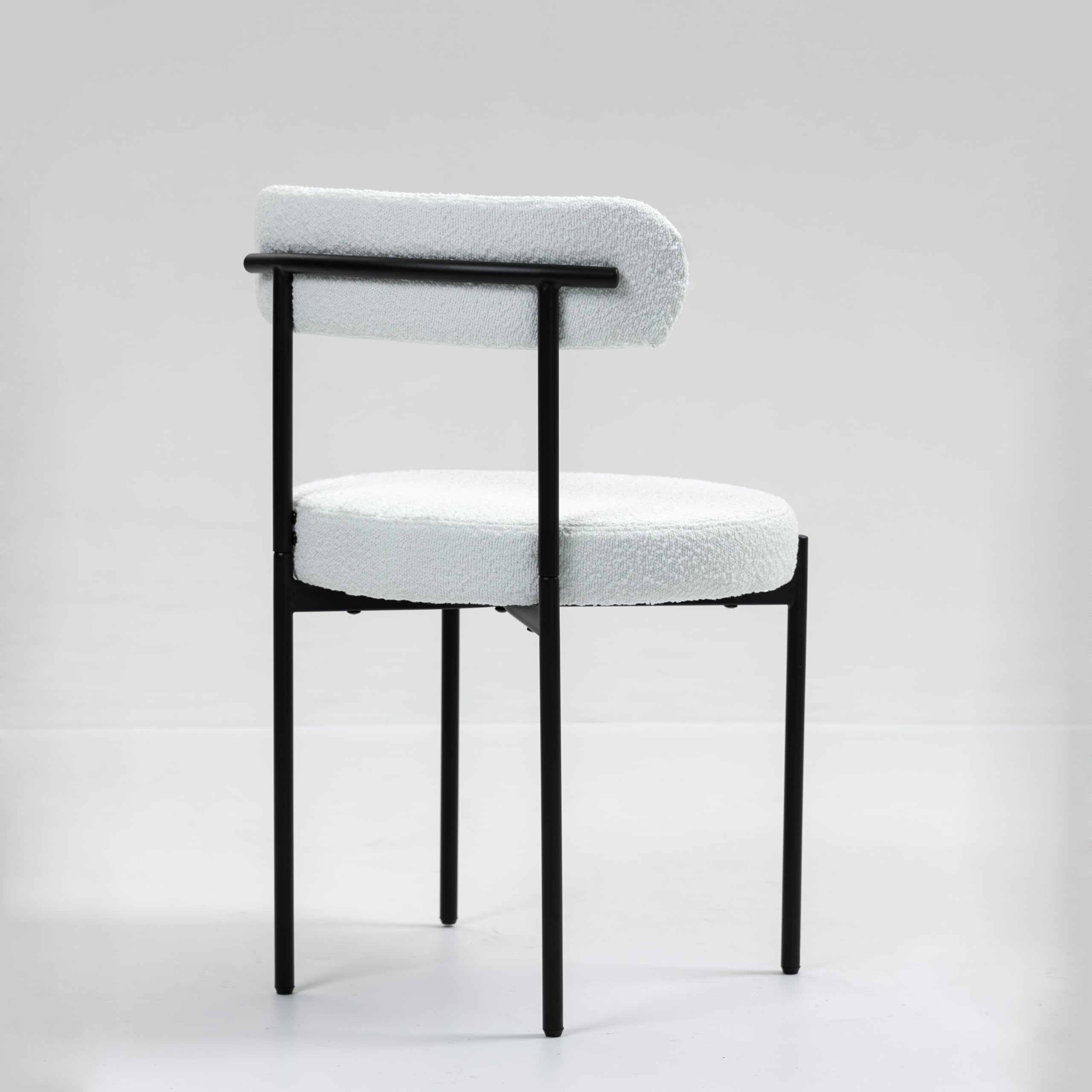 Midcentury - Juego de 2 sillas de comedor modernas de tela blanca vintage con diseño de boucle, acogedoras sillas tapizadas con patas de metal negro para cocina, comedor y bistró 4