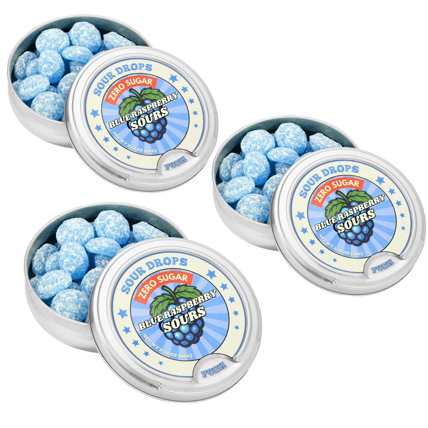 Sour Drops - Lychee Zero Sugar Sour Hard Candy - Small Batch - No Artificial Sweeteners or Dyes - Vegan, Gluten Free - 3 Gift Tins (60g Each)