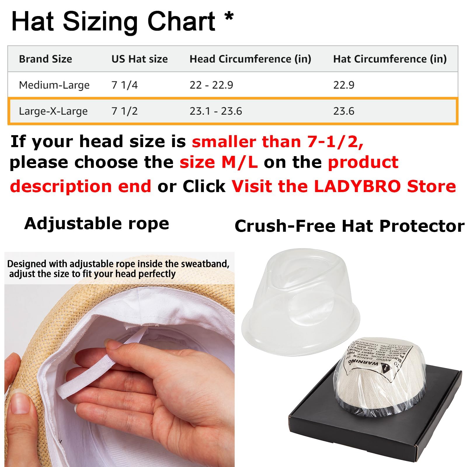 LADYBRO Sombreros Fedora de paja XL para hombre, verano, trilby, playa, viajes, Panamá, casual, 7 1/2
