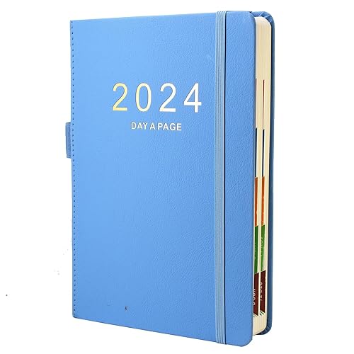 Diary 2024 A5 Day Per Page, 2024 Diary from Jan 2024 to Dec 2024, Productivity A5 Daily Planner with Monthly Tabs, Pen Loop and Inner Pocket, 21×14.5cm，400 Page (Blue)