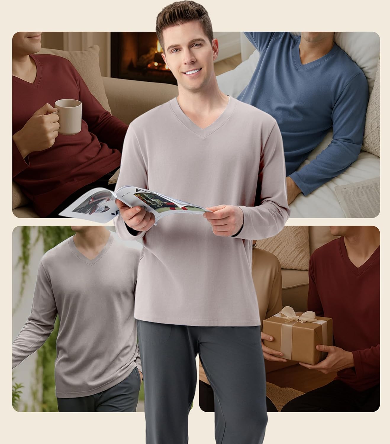 DAVID ARCHY Men's Pajamas Set Soft Cotton pajamas for men Comfy Loungewear Pjs with Pockets - Image 6