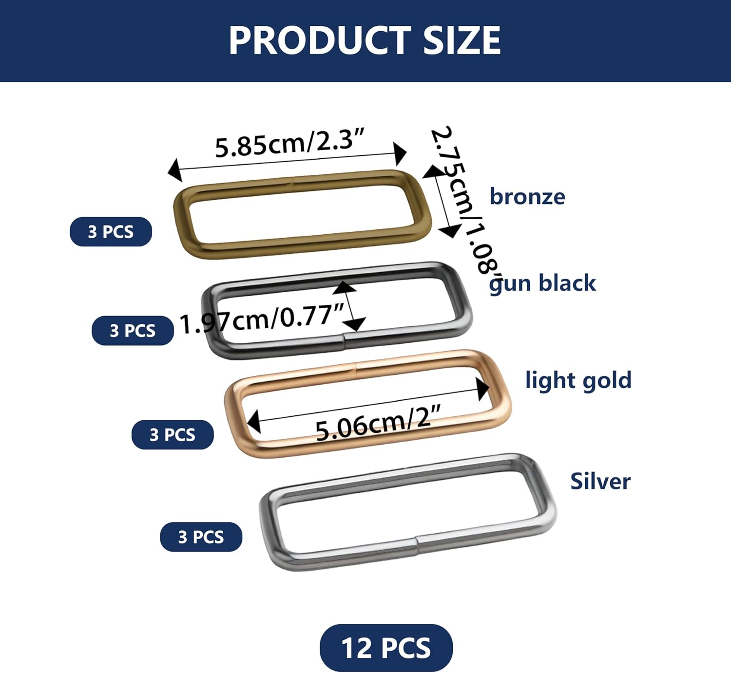 Strong Metal Belt Square Ring Clasp Hook Buckles - Shinning Webbing Strap Loops Rectangle Buckle in 4 Colors - Image 2