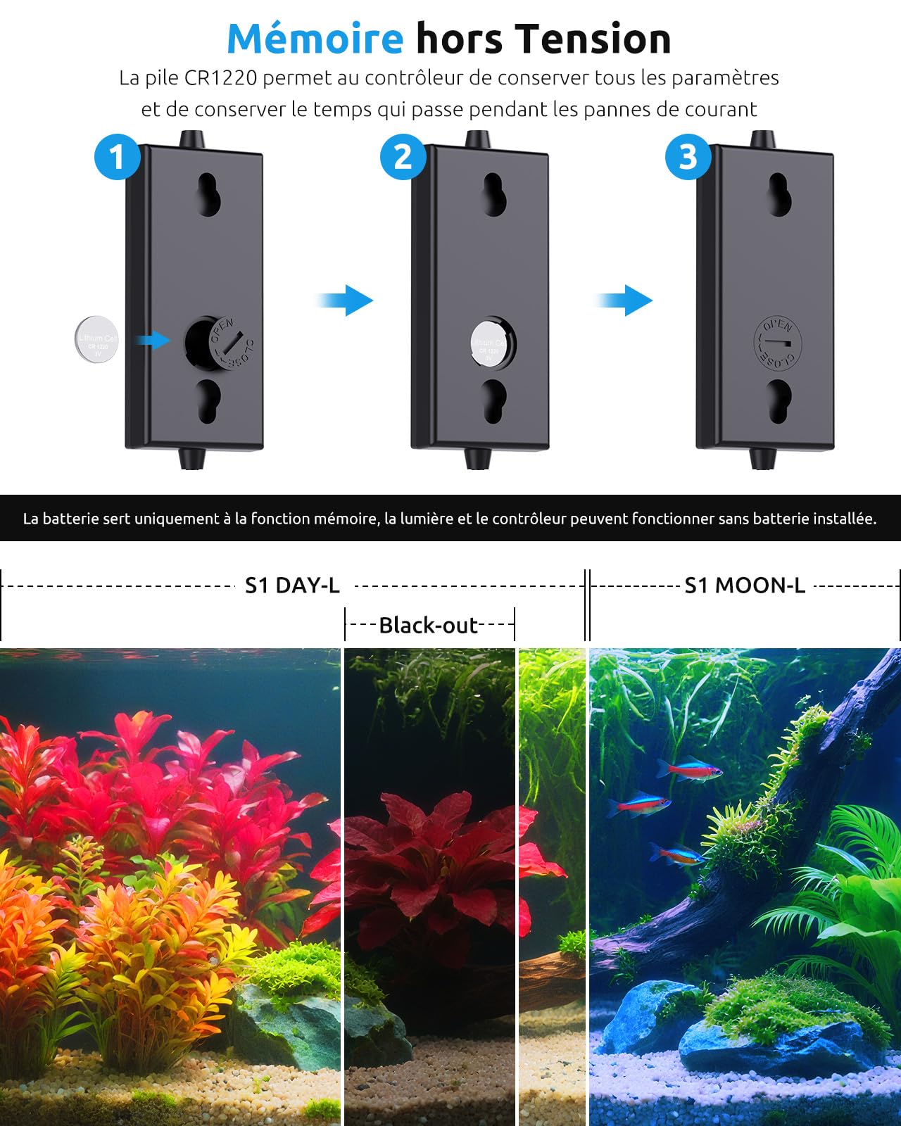 SEAOURA Lampe d'Aquarium avec Alarme Température, 90-106cm LED Spectre Complet Lumière, Programmable 24/7 Mémoire Extinction, WRGB Personnalisable, 20 Niv. Luminosité Réglable Aquarium d'Eau Douce