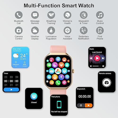 Miniatura 7 de Reloj inteligente para mujer, reloj inteligente HD de 1.96 pulgadas (respuestahacer llamada) con monitor de frecuencia cardíacasueñoSpo2podómetro,