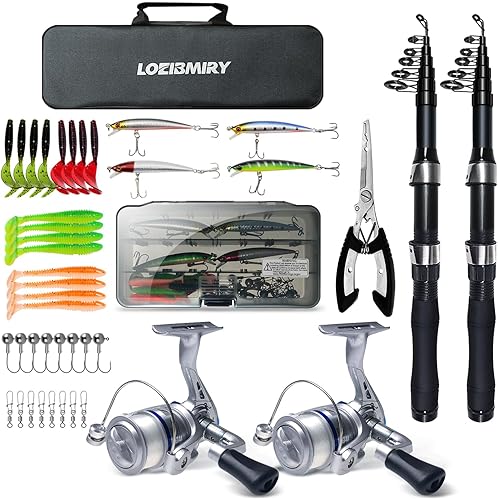 Combo de carrete de caña de pescar, 2 cañas plegables de 6.89 pies, 2 carretes giratorios, juego de alicates de pesca, bolsa de transporte para