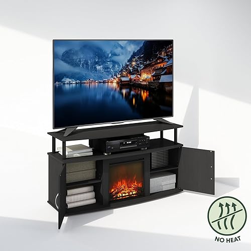 Miniatura 4 de Furinno Jensen - Soporte de TV con chimenea, sin calor, decorativo, para TV de hasta 55 pulgadas, con puertas y armario de almacenamiento, para sala