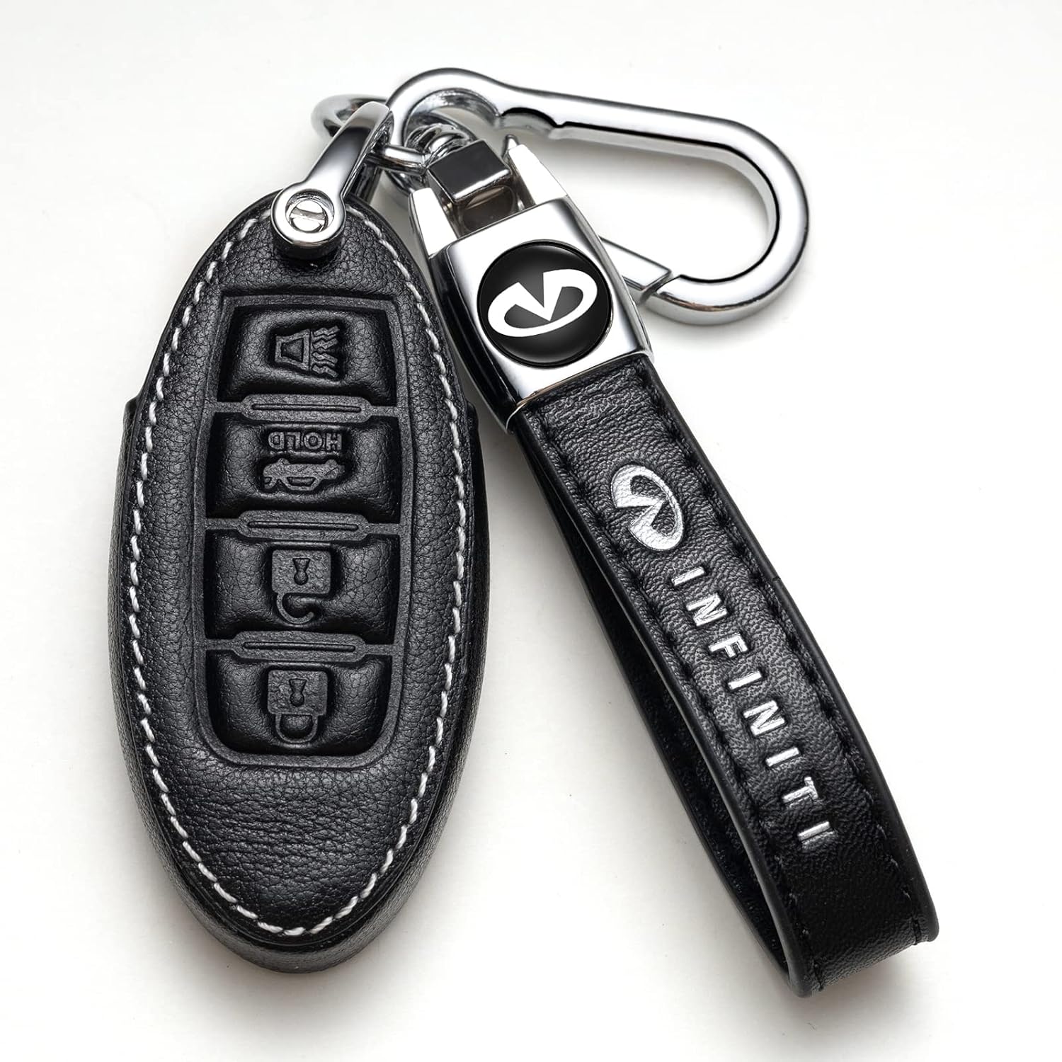 Key case for Infinity ,Key Fob Cover Leather Key Holder Remote Key Protection Case Suit for Infiniti EX35 FX35 FX37 X50 G25 G35 G37 JX35 M35 M35H M37 M45 M56 Q40 Q50 Q60 Q70 QX56 QX60 QX70 4 Buttons