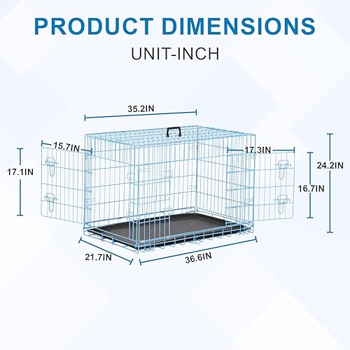 Miniatura 66 de Jaula para perros, jaula para perros, perrera de alambre de metal para exteriores, plegable de doble puerta, jaula para mascotas para perros Negro