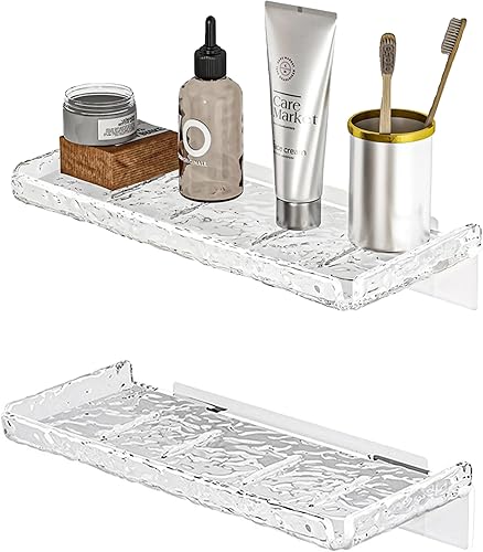 Organizador de ducha de 2 piezas, estante flotante de pared, organizador transparente montado en la pared para almacenamiento en el baño y