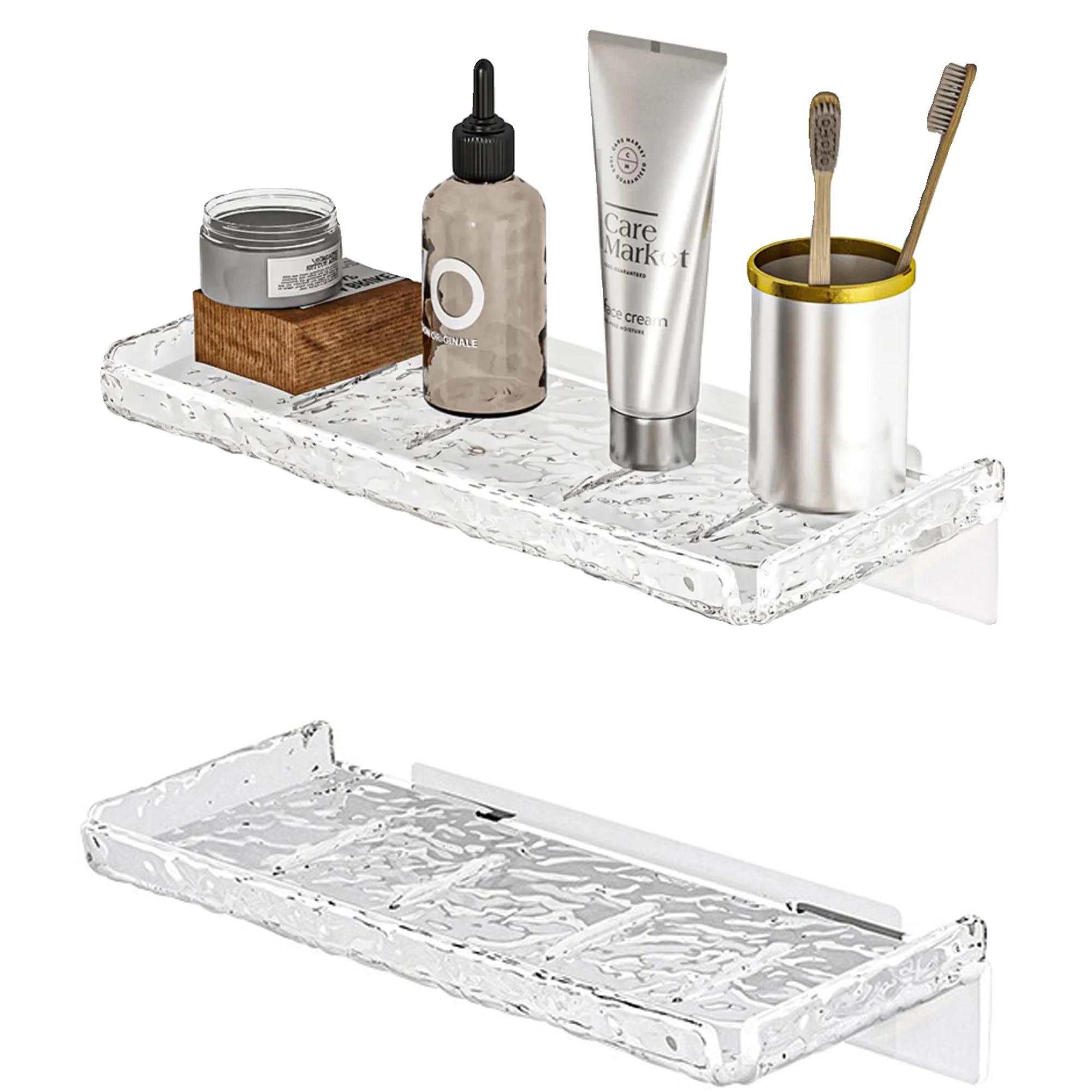 2 Piece Shower Organizer, Wall Floating Shelf, Clear Wall Mounted Organizer for Bathroom Storage and moreAcrylic No Drill Wall Mount Adhesive Shelf