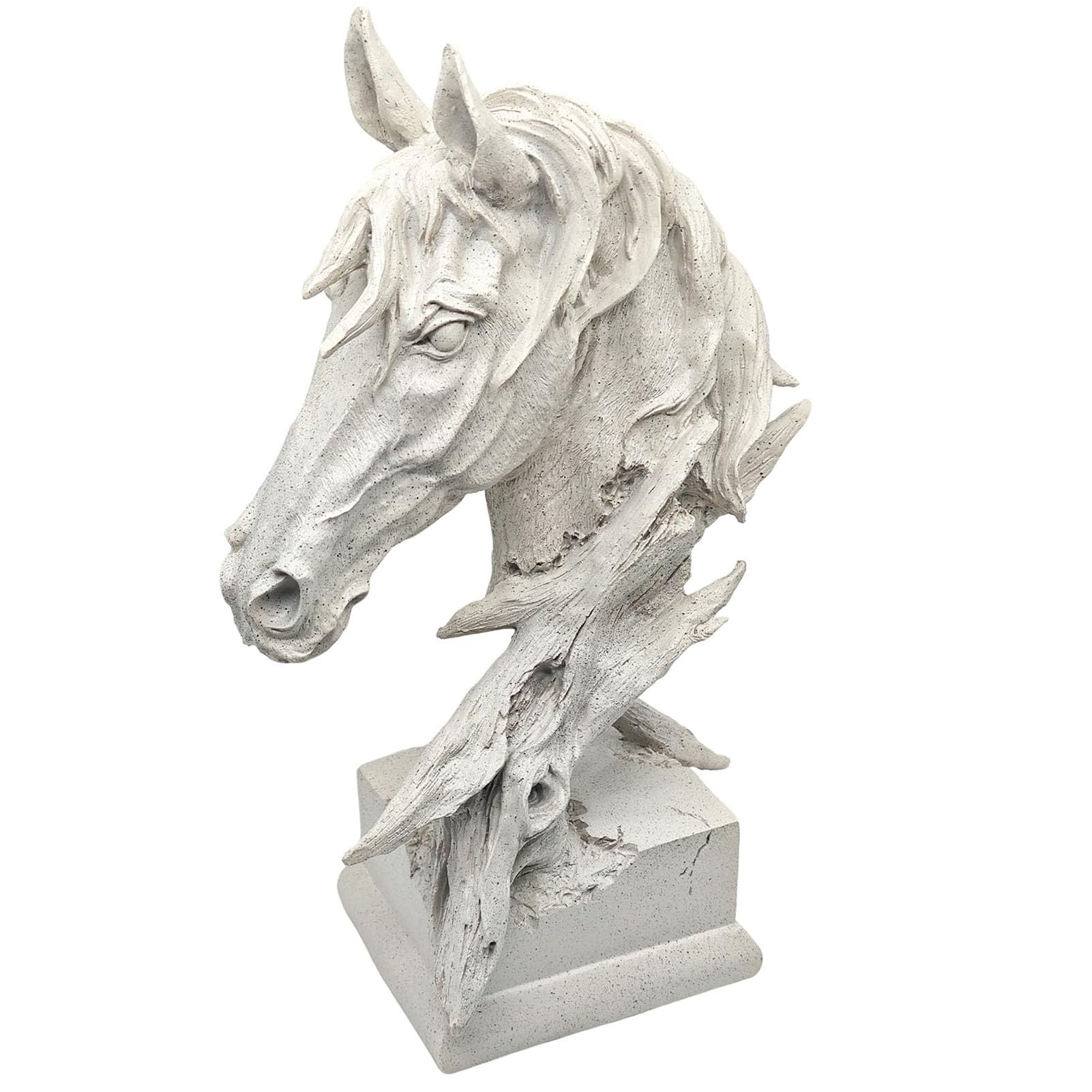 Escultura de Resina de Estatua de Cabeza de Caballo con Acabado de Piedra