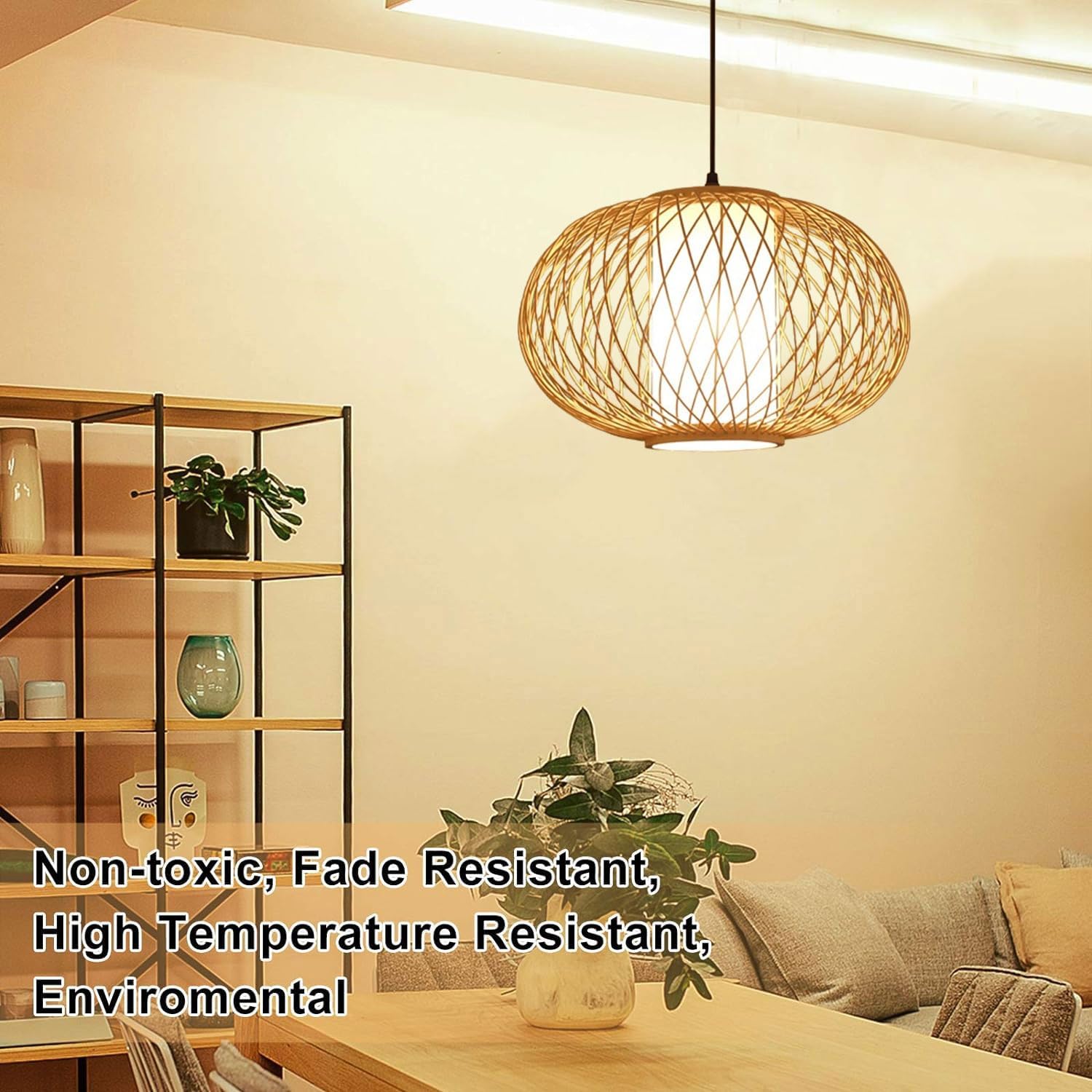 【入荷極小！新作】竹シャンデリア手織り籐ペンダントライト籐ランプシェード天井照明器具織り吊り下げライト、調節可能な吊り下げドロップライト