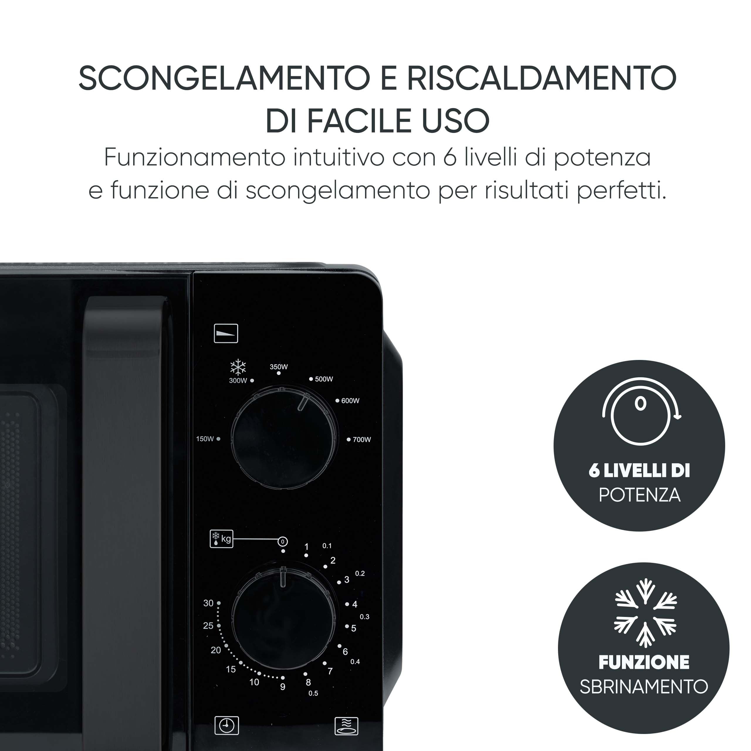 SEVERIN Forno a Microonde, 19 Litri, 700W, 6 Livelli di Potenza, 6 Programmi, Funzione Scongelamento, Timer, Libera Installazione, 44,5x36,0x24,0 cm, Nero/Inox - MW 9180