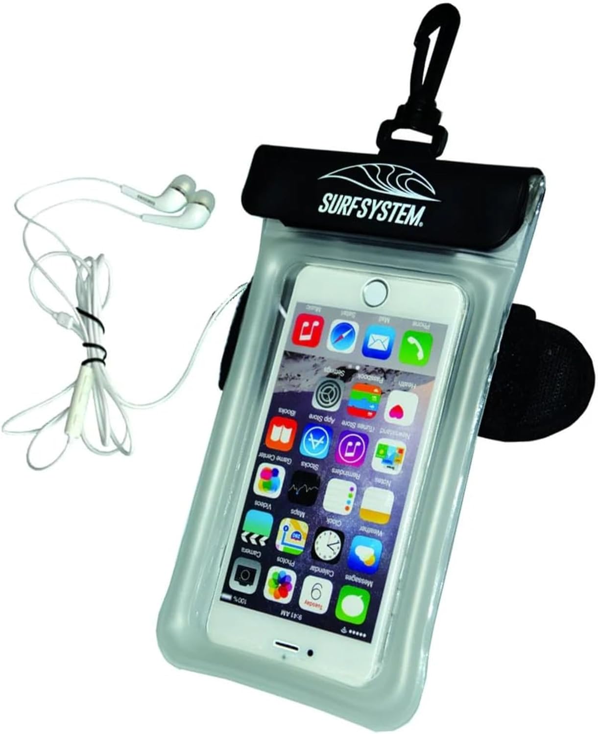SURF SYTSTEM Floating Waterproof Pouch, w/Neoprene Armband + Audio Jack for Smartphone + Screen Touch Functionality - Drybag Case, iPhone, Android for Surfing, Bodyboarding, Fishing, Boating, Kayaking