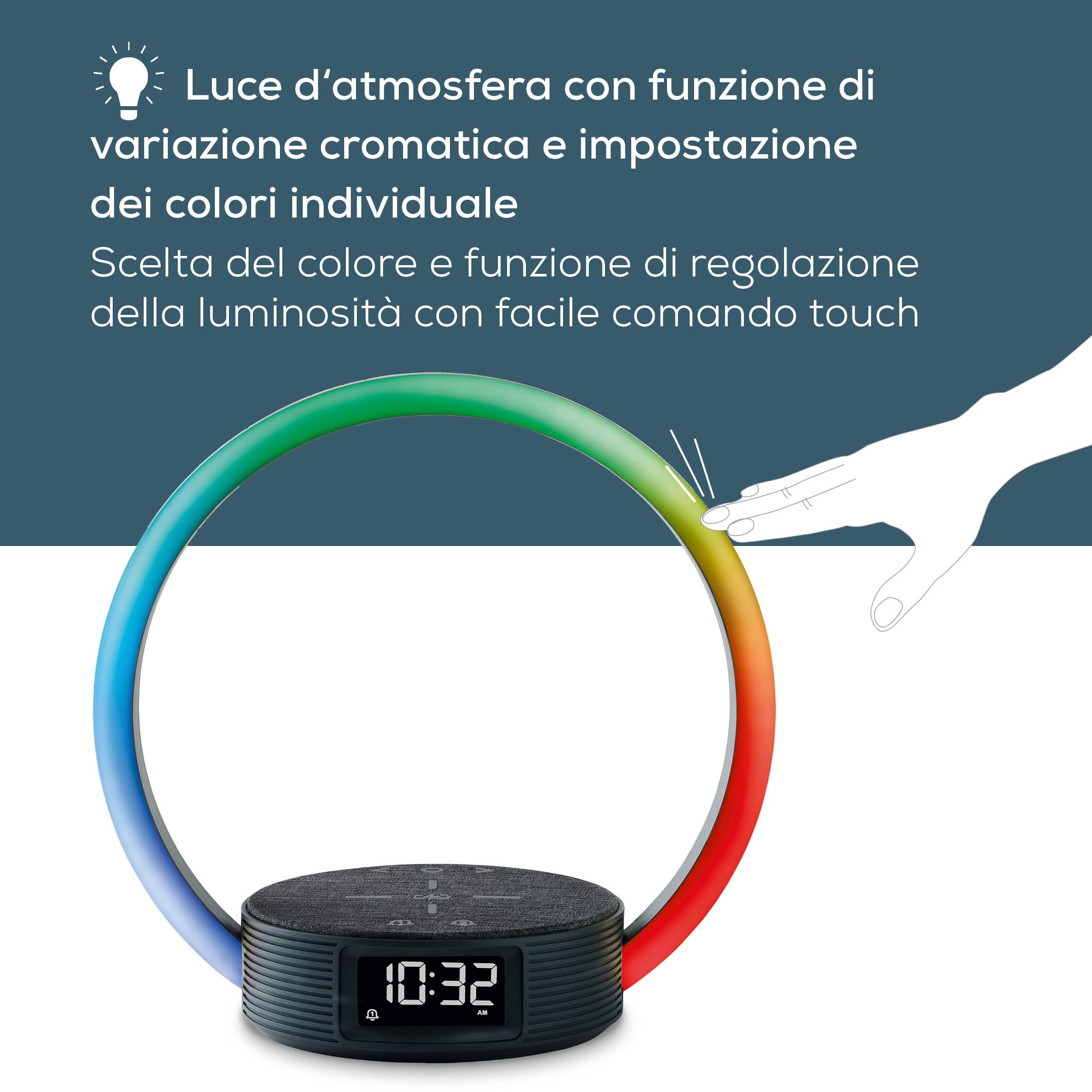 Beurer WL 65 Luce Sveglia con Simulazione Alba e Tramonto, Lampada da Comodino con Luce LED Regolabile, Base di Ricarica Wireless Qi 10 W per Smartphone, Display Touch e Design Moderno