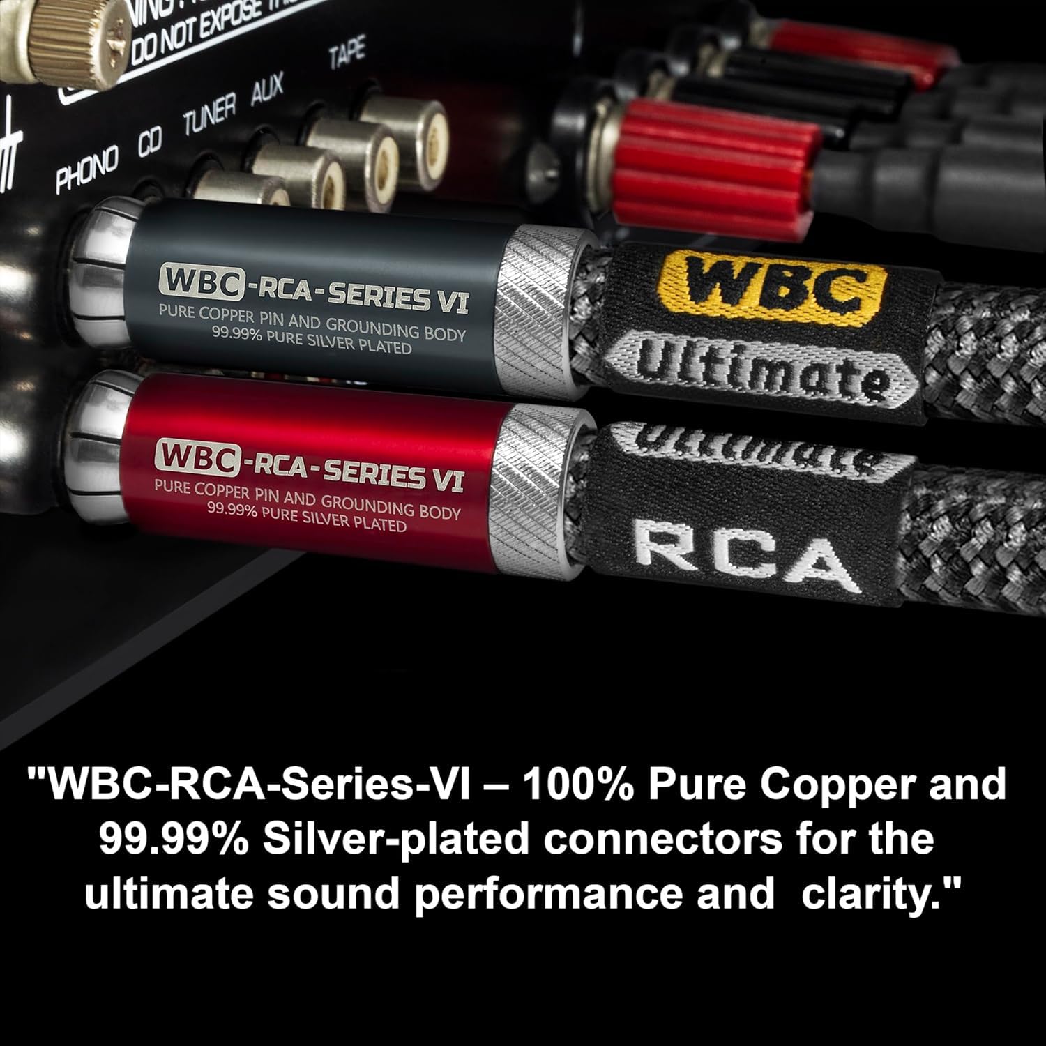 WORLDS BEST CABLES ULTIMATE - 18 AWG - OFC ultra puro - Capacitancia ultra baja (15 pF/pies) - Par de cables RCA para audiófilos premium con conectores RCA de cobre puro chapados en plata y cubierta
