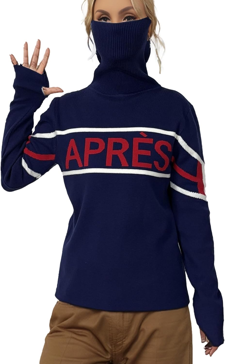 Women Turtleneck Sweaters Apres Ski Shirt with Ear and Thumb Holes Heavy Thick Fit Thermal Winter Tops XS-L - Image 4