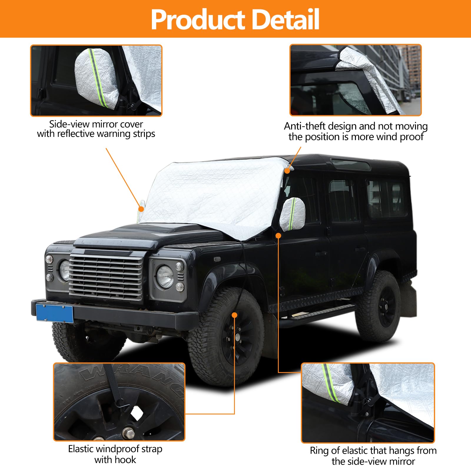 Auto Parabrezza Neve, Parabrezza Copertura Compatibile con LR Defender 90 110 130 2004-2018 4 Strati WAaterproof Protezione Antivento, Neve, Ghiaccio, Sole, UV, Polvere, Gelo Difesa
