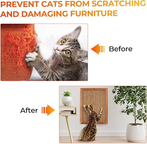 Miniatura 5 de Rascador para gatos BXL, rascador de pared de sisal de madera natural para gatos, montado en el suelo o en la pared, almohadilla vertical para