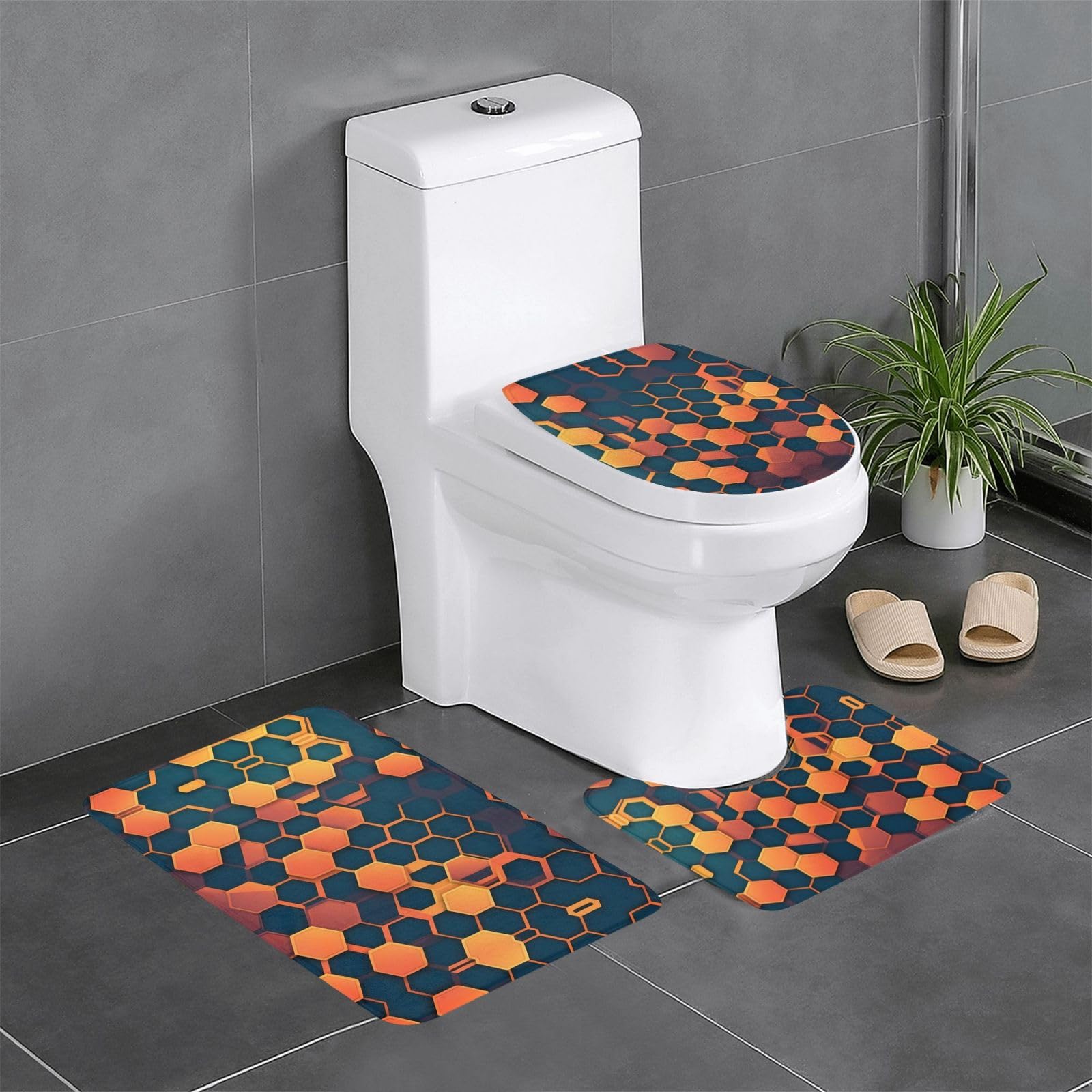 Tapis de bain antidérapant lot de 3 absorbant nid d'abeille lavable