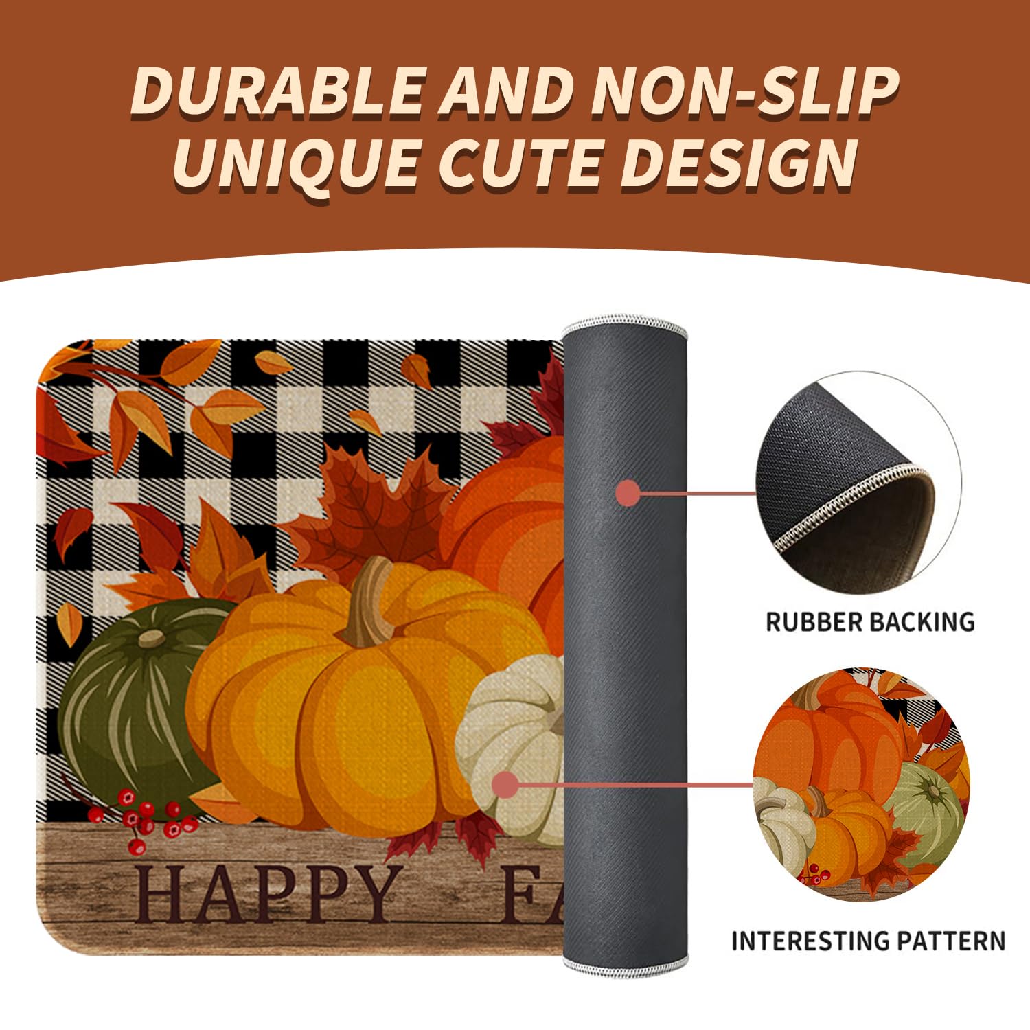 Tailus Thanksgiving Thankful Pumpkin Kitchen Rugs Set Of 2 - View #10