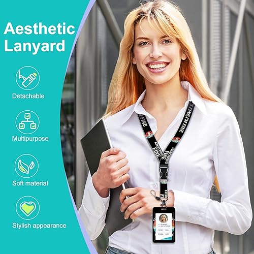 Miniatura 2 de Plifal Soporte para credencial de identificación con cordón y clip retráctil para cinturón, divertido esqueleto fino para llavero con clip, extensor