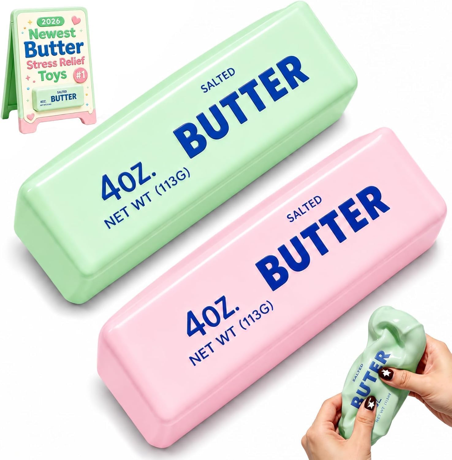 Crunchy Butter Squishy, Slow Rising Squishy Toys, ASMR Squishy Crunchy | 2 Pack Crunchy Shaped Sensory Butter Squishies, Portable Desk Gifts for Teens & Adults â image 1
