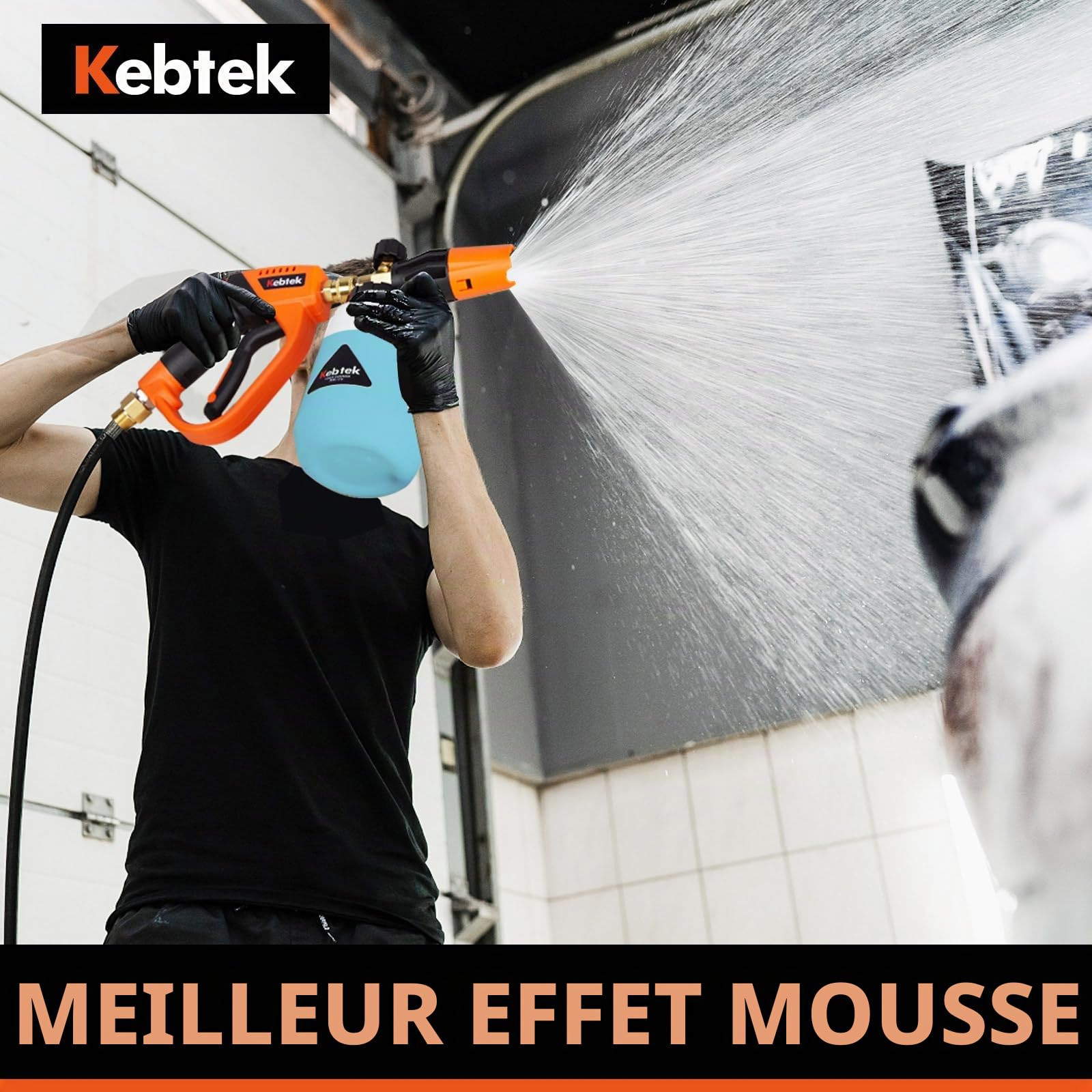 Kebtek Canon à Mousse et Pistolet Haute Pression 5200 PSI pour Lavage Voiture Auto, avec 6-en-1 Embouts de Buse et Adaptateur Compatible avec Karcher K2-K7 (MRP-001-A)