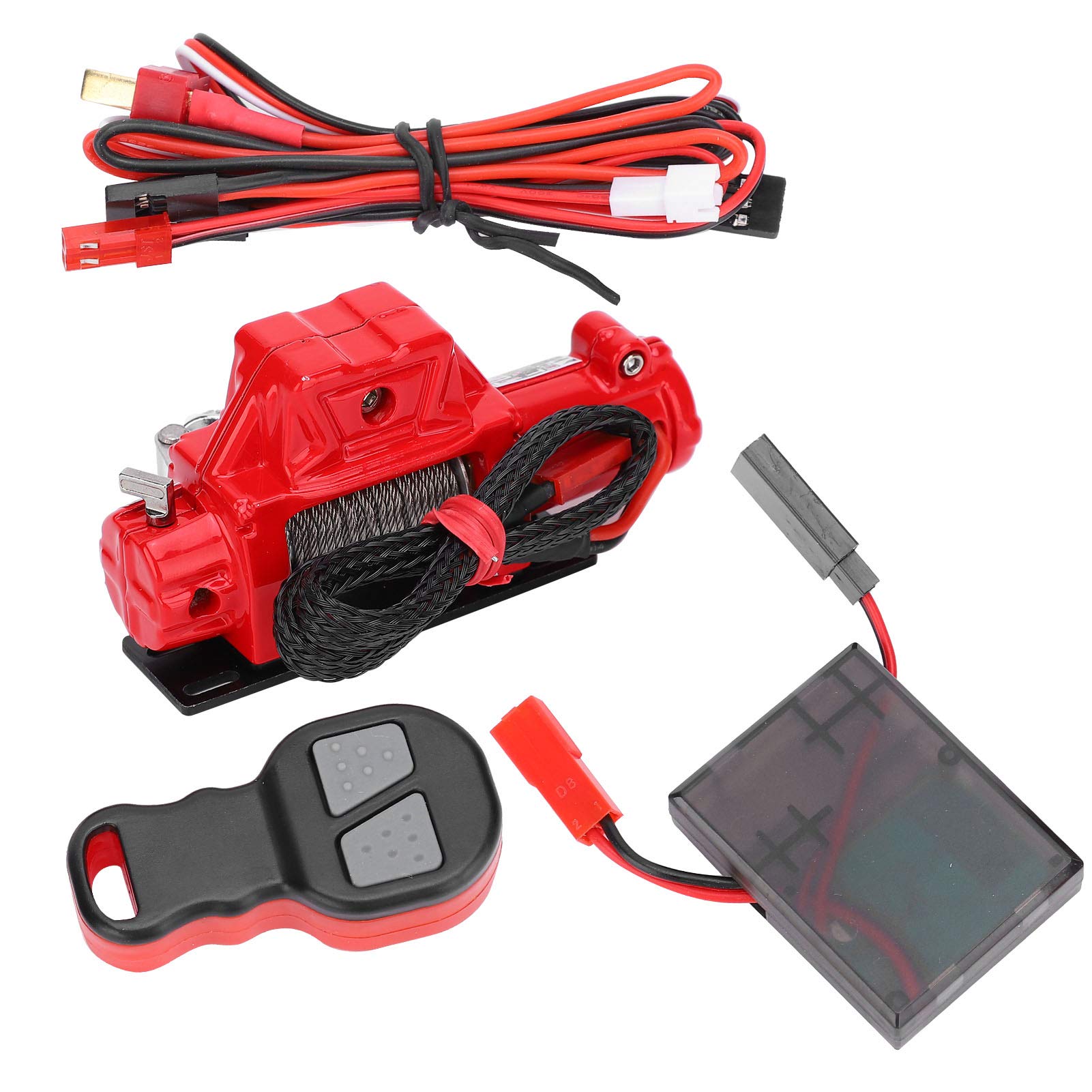 Treuil de voiture radiocommandé, treuil télécommandé, kit de récepteur, pièces de voiture radiocommandées, treuil simulé compatible avec SCX10 90046 1/10 RC Crawler (rouge)