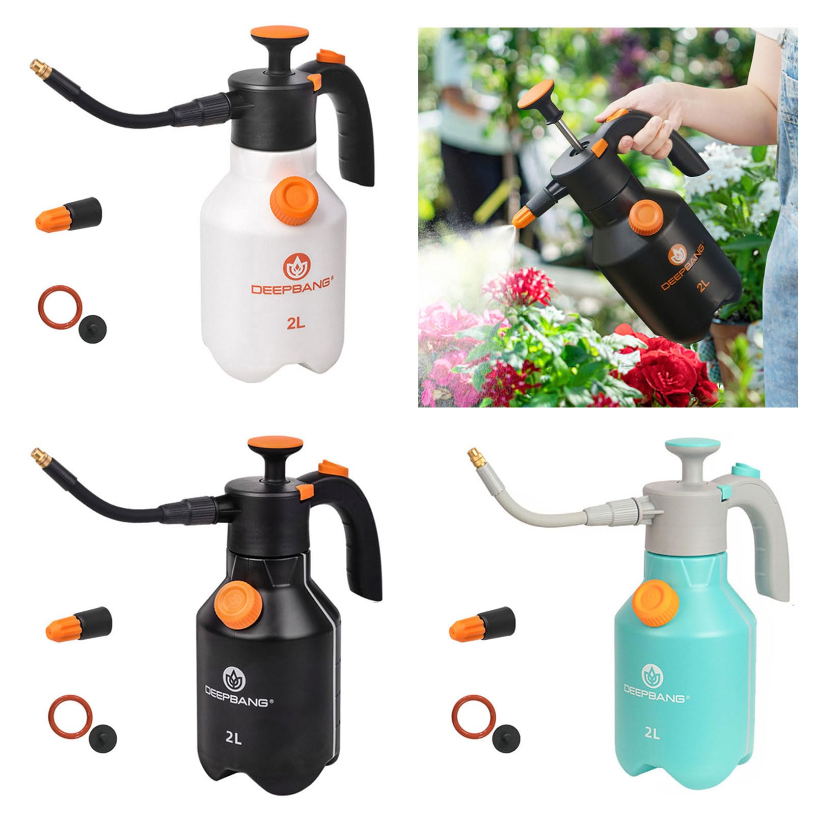 Bottiglia spray da giardino leggera da 2 l, con bacchetta flessibile a 360 gradi, impostazione nebulizzata regolabile per piante d'appartamento e fiori, spruzzatore portatile da giardino