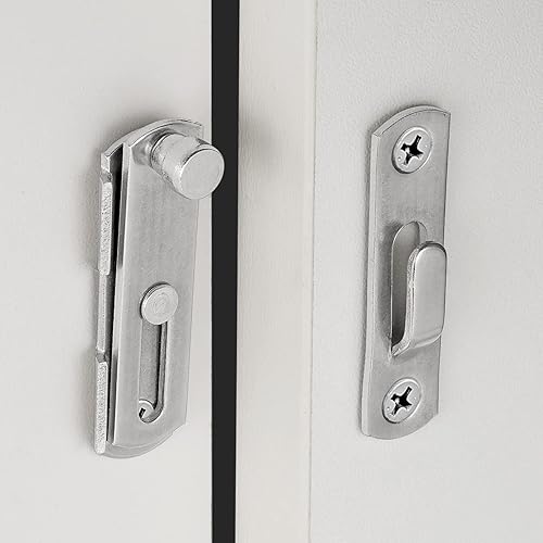 Miniatura 4 de INIRET Paquete de 4 pestillos de puerta de granero, 1.89 x 1.89 pulgadas, níquel cepillado, acero inoxidable, puerta de granero, cierre de puerta