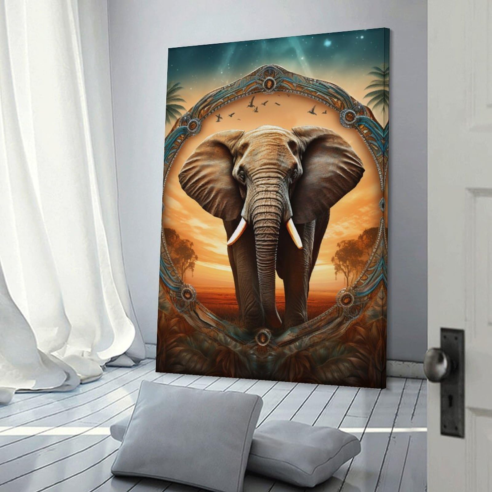 Junmoney Frame-Style-20 Jungle Elephant Artwork Canvas Wall Art 20X30inch(50X75cm), For Workspace Walls, Study Corners Or Bedrooms, Wall Art That Adds Style To Work Areas