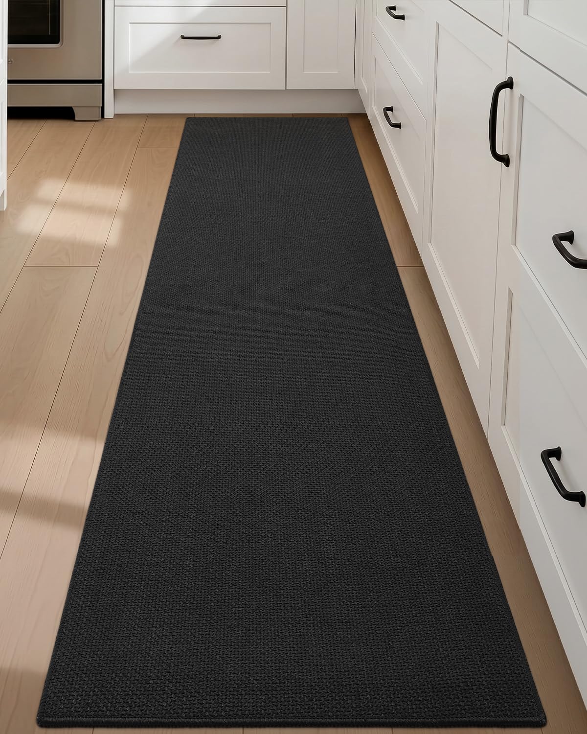 COLOR&GEOMETRY Thin Kitchen Rug 43x200cm Non Slip Rubber Backing,Black — image 1