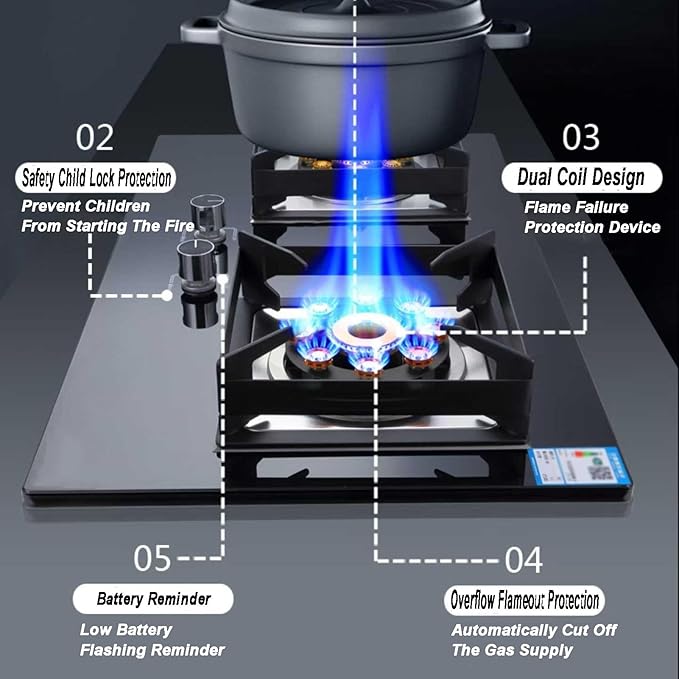 Estufa de Gas 2 Puestos 4.8/5.2KW Protección de Apagado Accidental miniatura 3