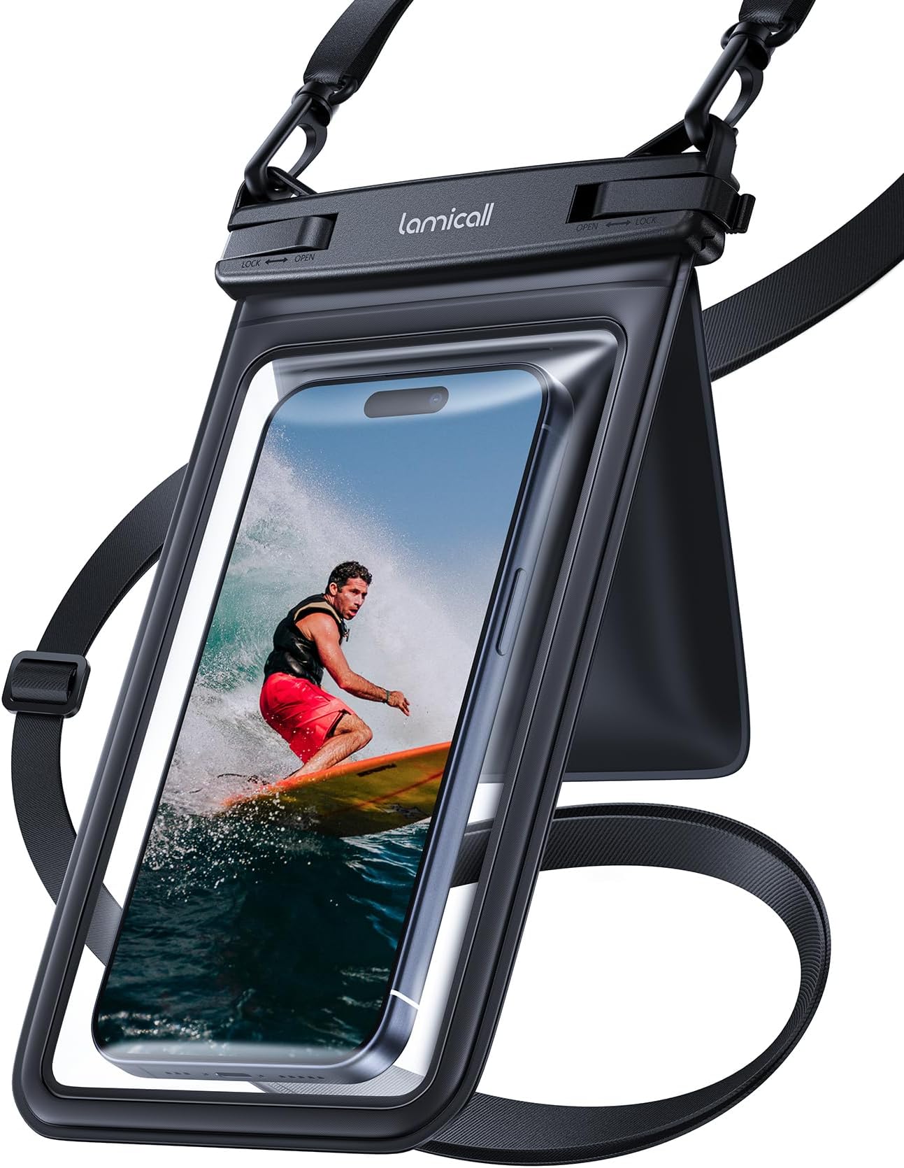 Lamicall IPX8 Waterproof Pouch - Swimming Dry Bag with Lanyard, Fit up to 7.5โ Black