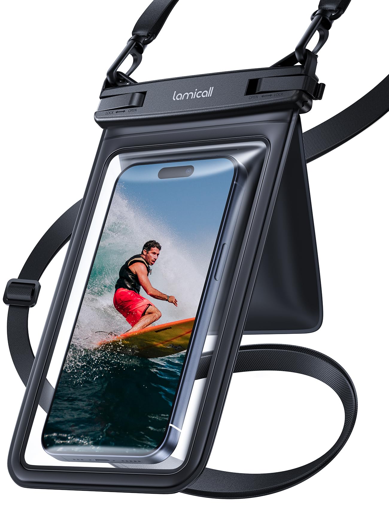 Lamicall IPX8 Waterproof Pouch - Swimming Dry Bag with Lanyard, Fit up to 7.5” Black