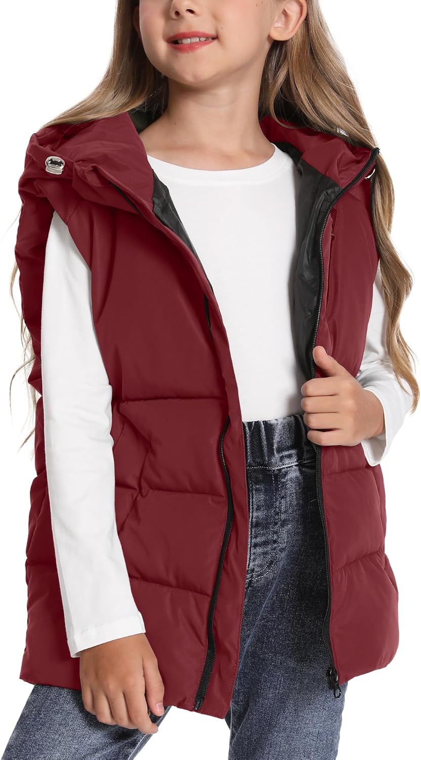 Boys Girls Hooded Puffer Vest Sleeveless Warm Jacket Stand Collar Windproof Coat Soft Quilted Vests 3-11 Years