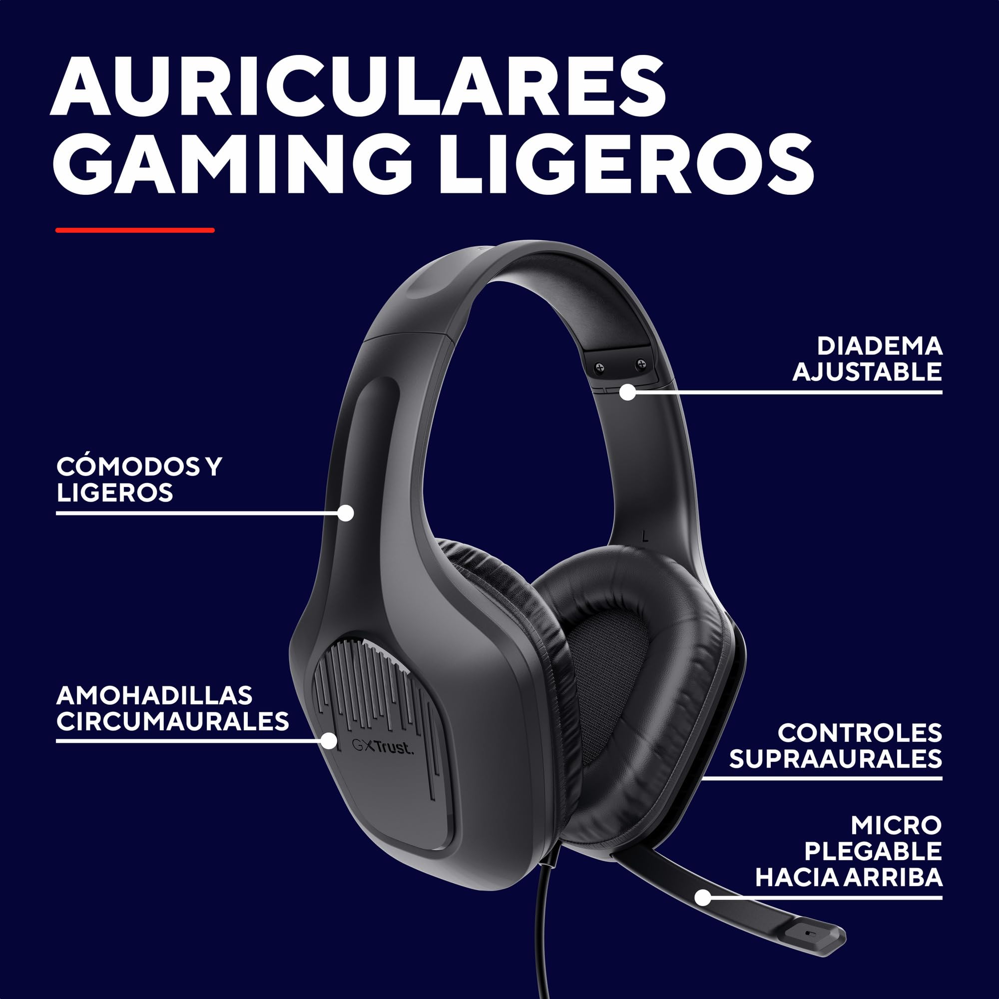The Trust Gaming GXTrust 418 Rayne headset, showcasing its lightweight design and foldable microphone for multiplatform gaming.
