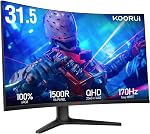 KOORUI 34 Inch Ultrawide Curved Gaming Monitor, WQHD 3440x1440 180Hz, 1000R 1ms(MPRT) HDR400, DCI-P3 90% AdaptiveSync, PIP/PBP HDMI/DP, Computer Monitor, 34E6UC
