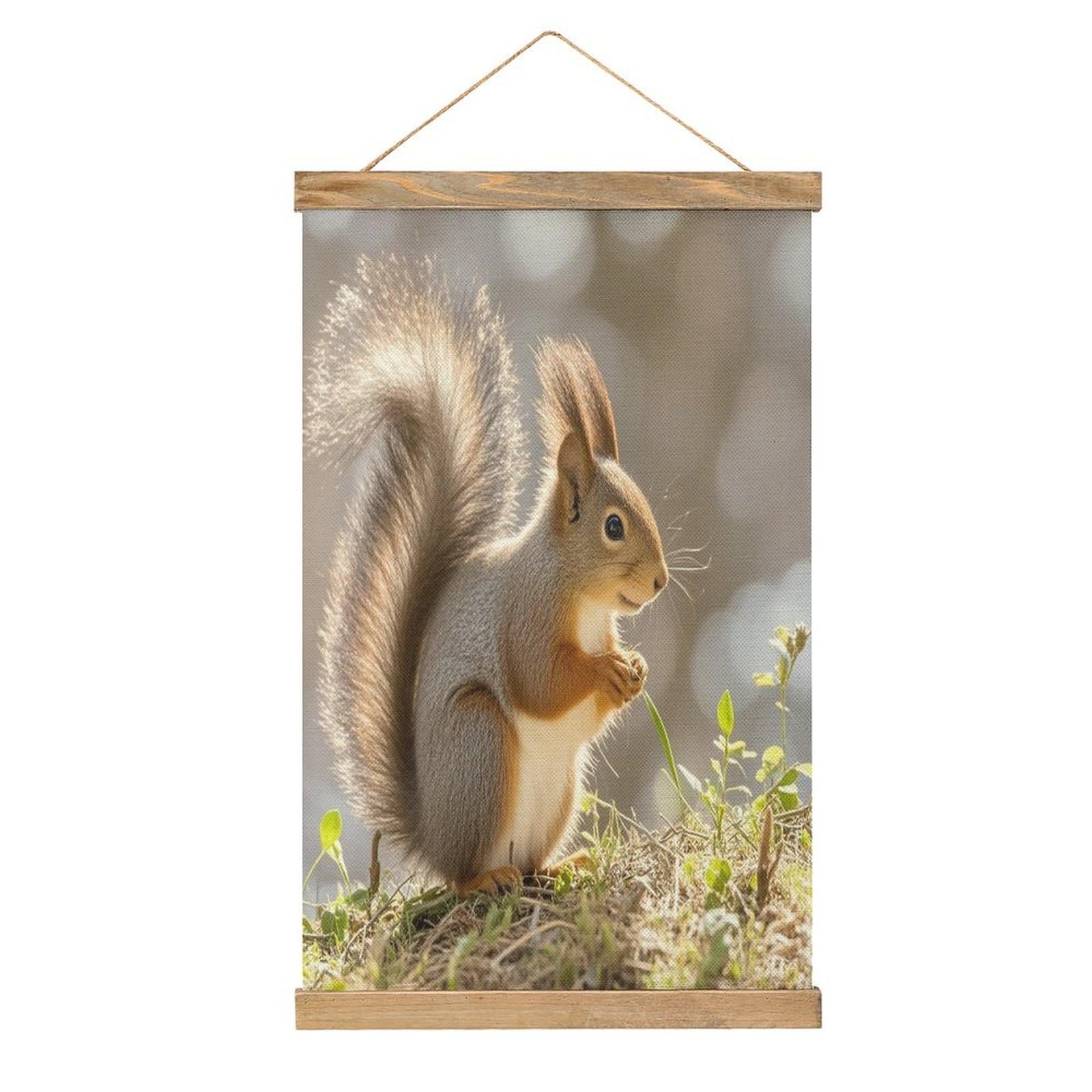 FekiLoot Squirrel Animal Wall Art Poster Hanger Frame Linen Wall Art Decor Vintage Hanging Poster Hanging Wall Decor Rustic Retro Wall Art Print for Living Room Decor 20.4 X 13.1Inches